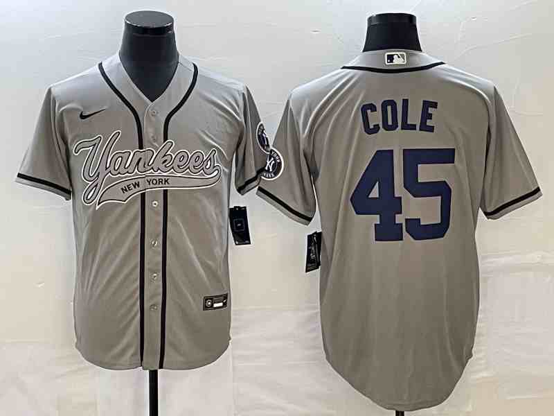 Men's New York Yankees #45 Gerrit Cole Gray With Patch Cool Base Stitched Baseball Jersey5