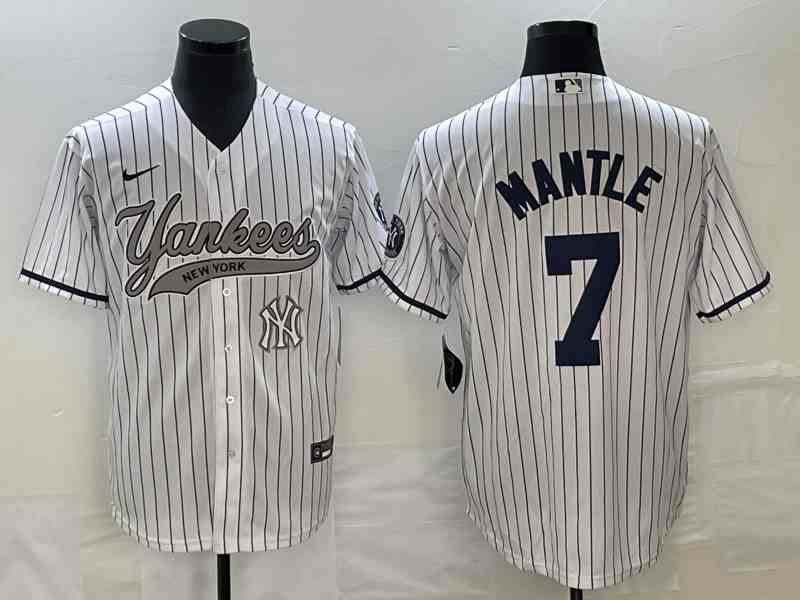 Men's New York Yankees #7 Mickey Mantle White With Patch Cool Base Stitched Baseball Jersey 3