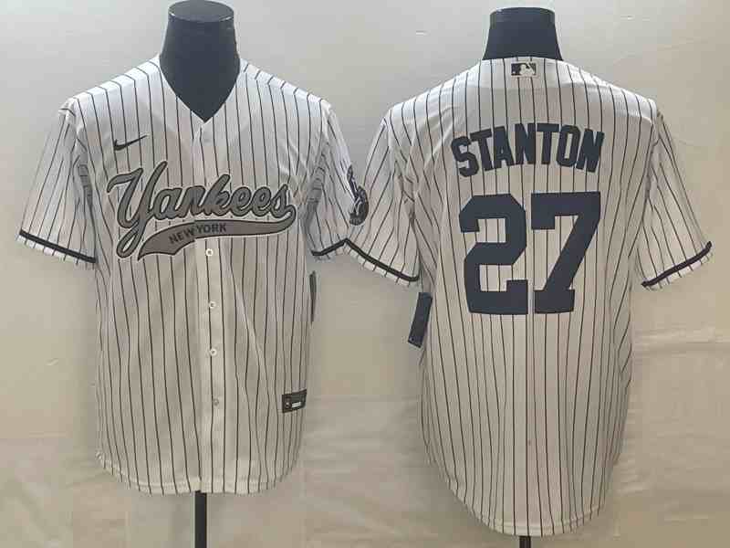 Men's New York Yankees #27 Giancarlo Stanton White With Patch Cool Base Stitched Baseball Jersey 5