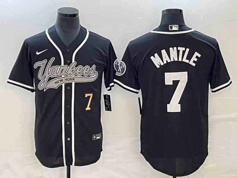 Men's New York Yankees #7 Mickey Mantle  Black With Patch Cool Base Stitched Baseball Jersey