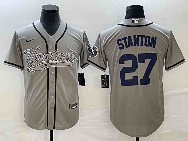 Men's New York Yankees #27 Giancarlo Stanton Gray With Patch Cool Base Stitched Baseball Jersey 5