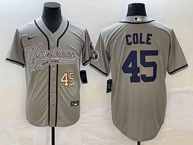 Men's New York Yankees #45 Gerrit Cole Gray With Patch Cool Base Stitched Baseball Jersey4