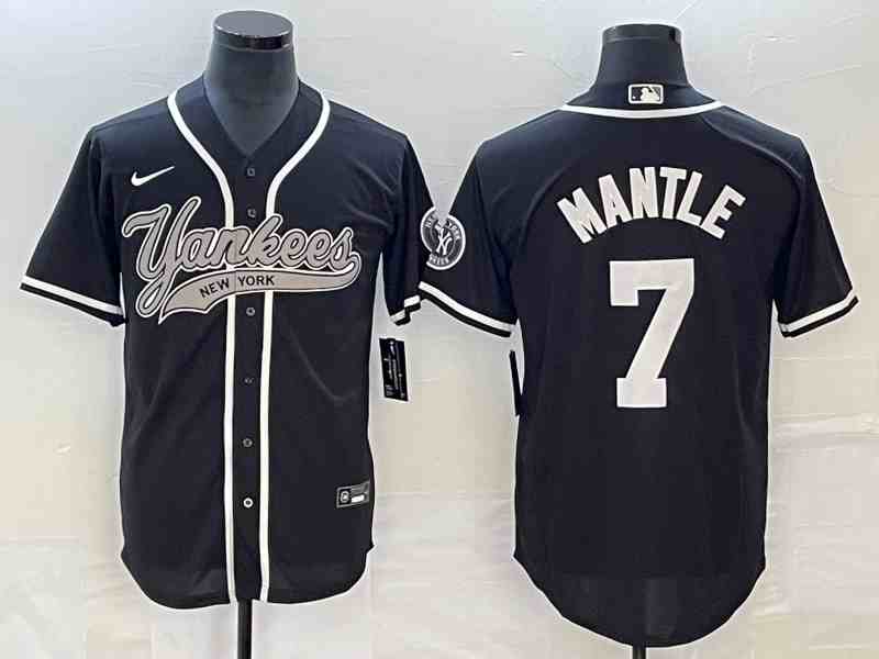 Men's New York Yankees #7 Mickey Mantle  Black With Patch Cool Base Stitched Baseball Jersey2