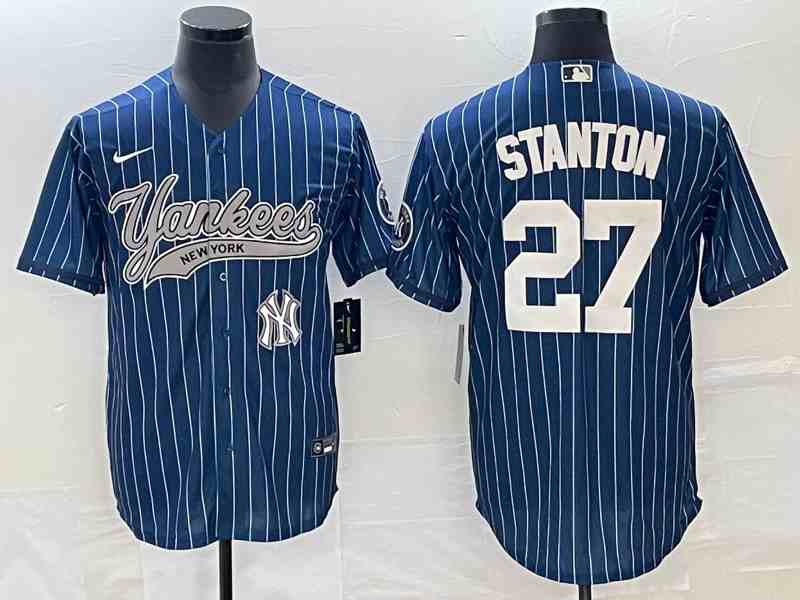 Men's New York Yankees #27 Giancarlo Stanton Navy With Patch Cool Base Stitched Baseball Jersey2