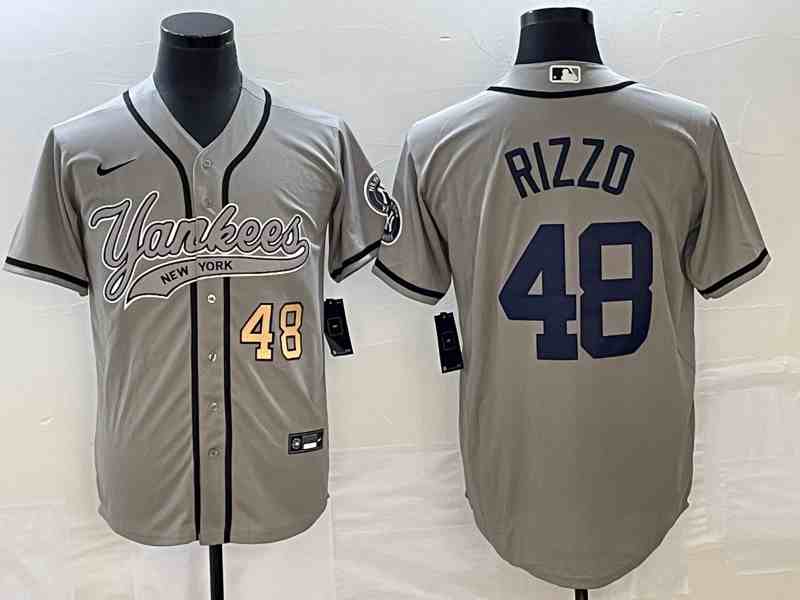 Men's New York Yankees #48 Anthony Rizzo Gray With Patch Cool Base Stitched Baseball Jersey1