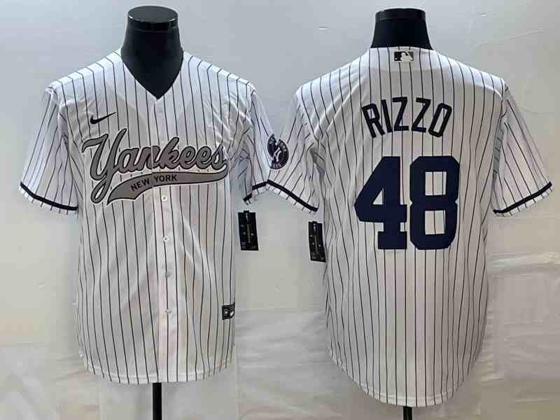 Men's New York Yankees #48 Anthony Rizzo White With Patch Cool Base Stitched Baseball Jersey1