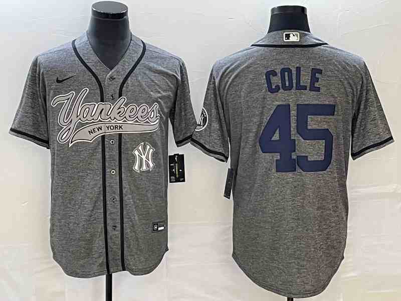 Men's New York Yankees #45 Gerrit Cole Gray With Patch Cool Base Stitched Baseball Jersey (2)