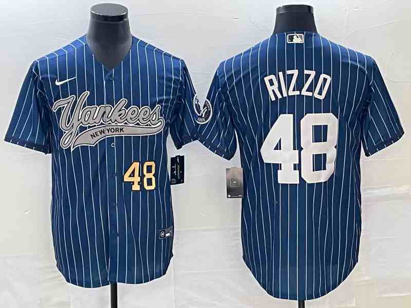 Men's New York Yankees #48 Anthony Rizzo Navy With Patch Cool Base Stitched Baseball Jersey1