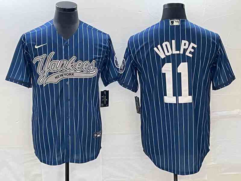 Men's New York Yankees #11 Anthony Volpe Navy With Patch Cool Base Stitched Baseball Jersey2