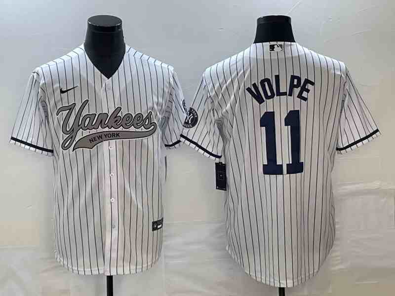 Men's New York Yankees #11 Anthony Volpe White With Patch Cool Base Stitched Baseball Jersey2