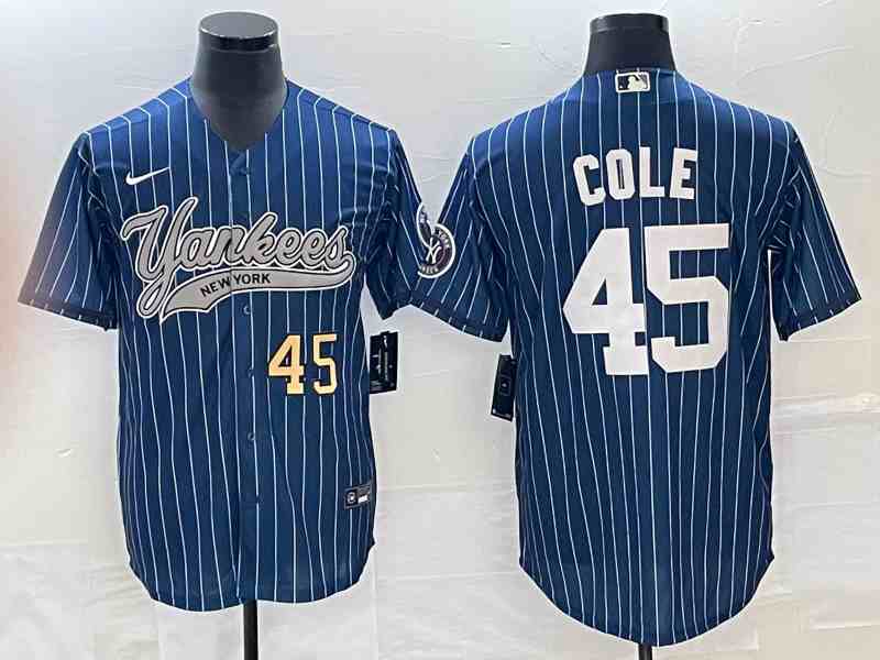 Men's New York Yankees #45 Gerrit Cole Navy With Patch Cool Base Stitched Baseball Jersey1