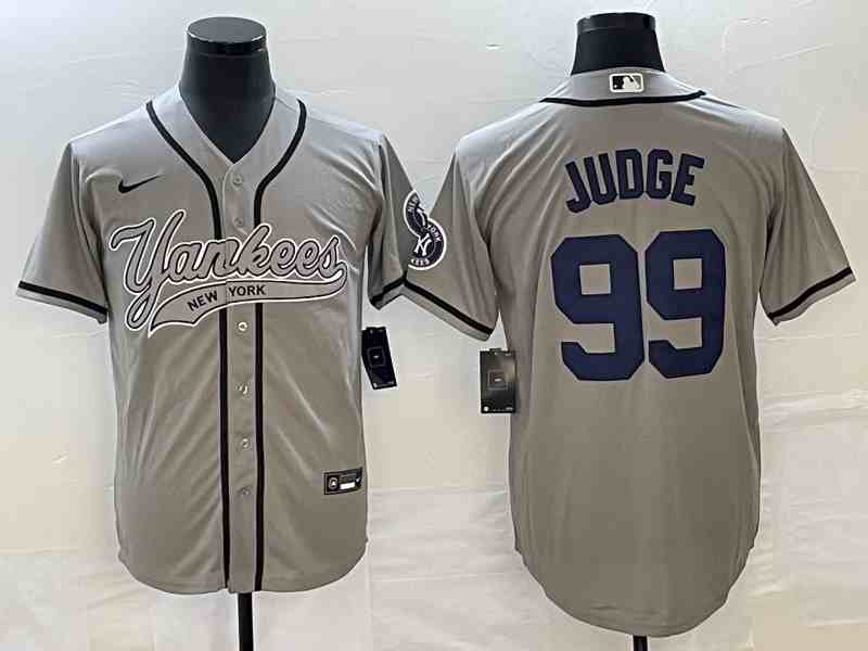 Men's New York Yankees #99 Aaron Judge Gray With Patch Cool Base Stitched Baseball Jersey1