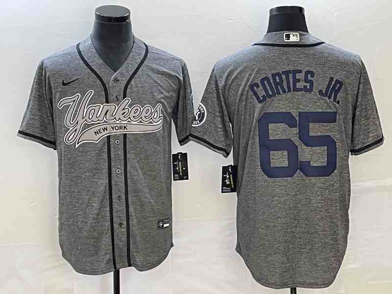 Men's New York Yankees #65 Nestor Cortes Jr Gray With Patch Cool Base Stitched Baseball Jersey