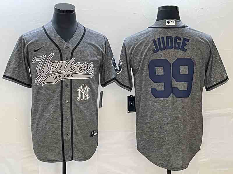 Men's New York Yankees #99 Aaron Judge Gray With Patch Cool Base Stitched Baseball Jersey 3