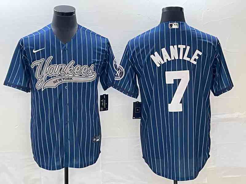 Men's New York Yankees #7 Mickey Mantle Navy With Patch Cool Base Stitched Baseball Jersey