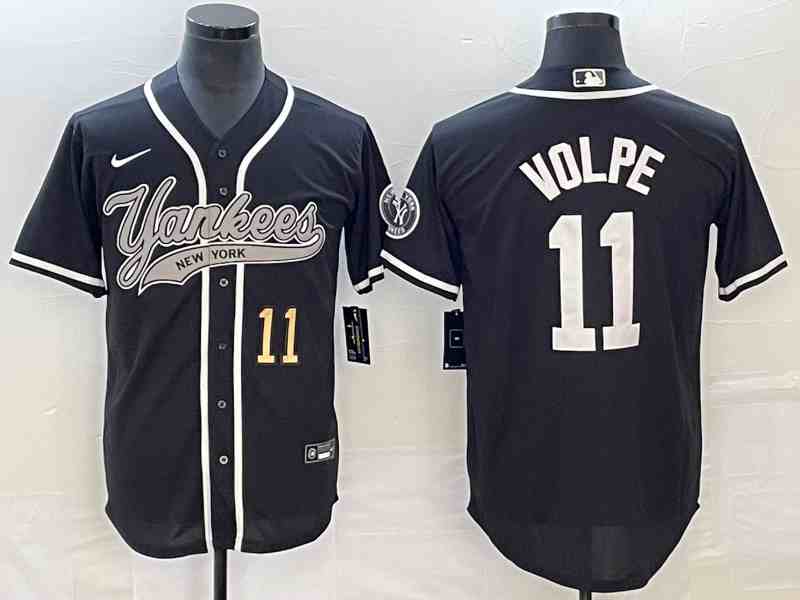 Men's New York Yankees #11 Anthony Volpe Black With Patch Cool Base Stitched Baseball Jersey1