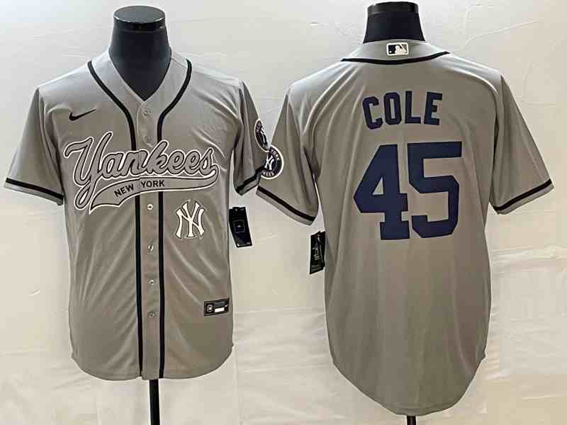 Men's New York Yankees #45 Gerrit Cole Gray With Patch Cool Base Stitched Baseball Jersey6
