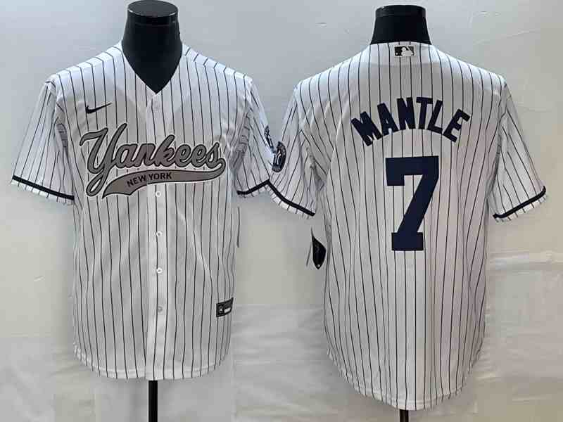 Men's New York Yankees #7 Mickey Mantle White With Patch Cool Base Stitched Baseball Jersey 4