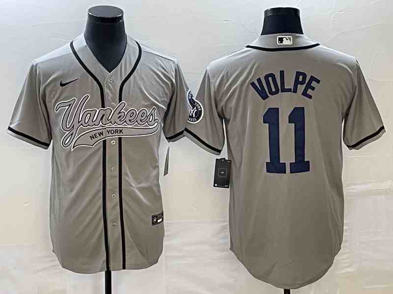 Men's New York Yankees #11 Anthony Volpe Gray With Patch Cool Base Stitched Baseball Jersey
