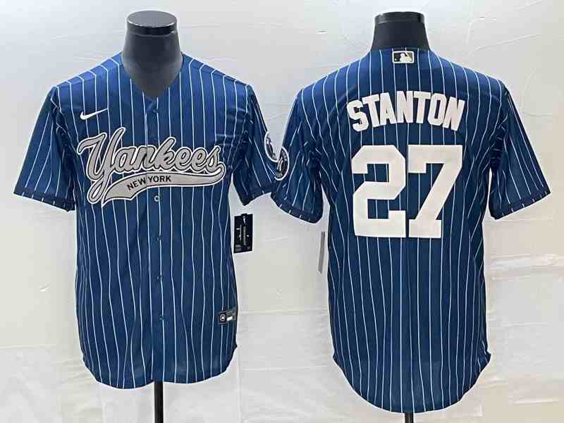 Men's New York Yankees #27 Giancarlo Stanton Navy With Patch Cool Base Stitched Baseball Jersey