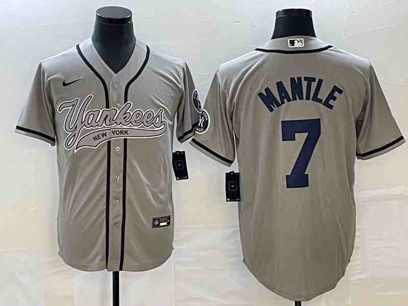 Men's New York Yankees #7 Mickey Mantle Gray With Patch Cool Base Stitched Baseball Jersey