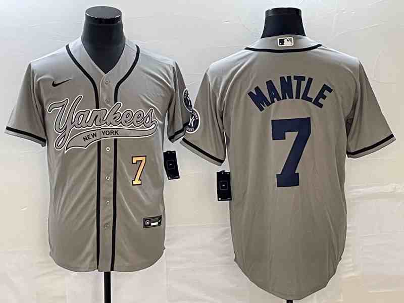 Men's New York Yankees #7 Mickey Mantle Gray With Patch Cool Base Stitched Baseball Jersey2