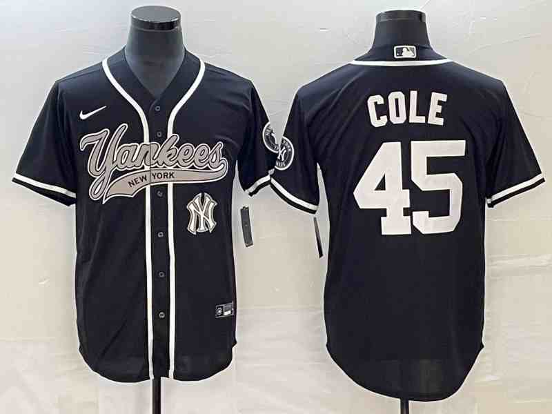 Men's New York Yankees #45 Gerrit Cole Black With Patch Cool Base Stitched Baseball Jersey1