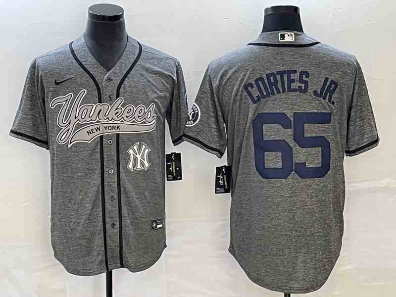 Men's New York Yankees #65 Nestor Cortes Jr Gray With Patch Cool Base Stitched Baseball Jersey2
