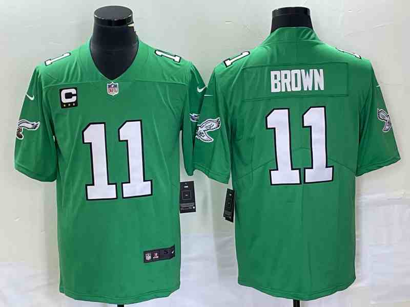 Men's Philadelphia Eagles #11 AJ Brown Green C Patch Vapor Limited Throwback Jersey