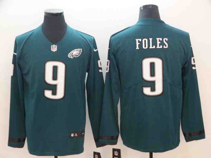 Men's Philadelphia Eagles 9  Nick Foles Green Therma Long Sleeve Limited Jersey
