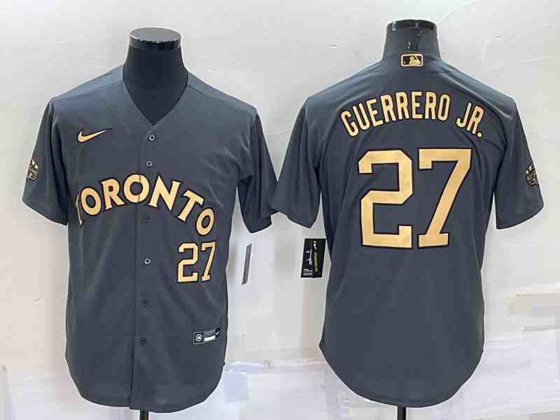 Men's Toronto Blue Jays #27 Vladimir Guerrero Jr Number Grey 2022 All Star Stitched Cool Base Nike Jersey
