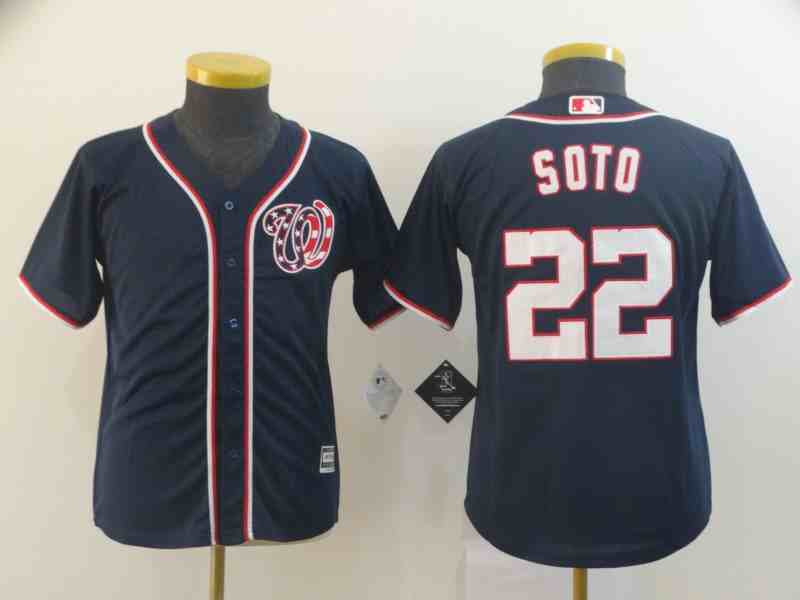 Youth Washington Nationals 22 Juan Soto Navy Cool Base Jersey