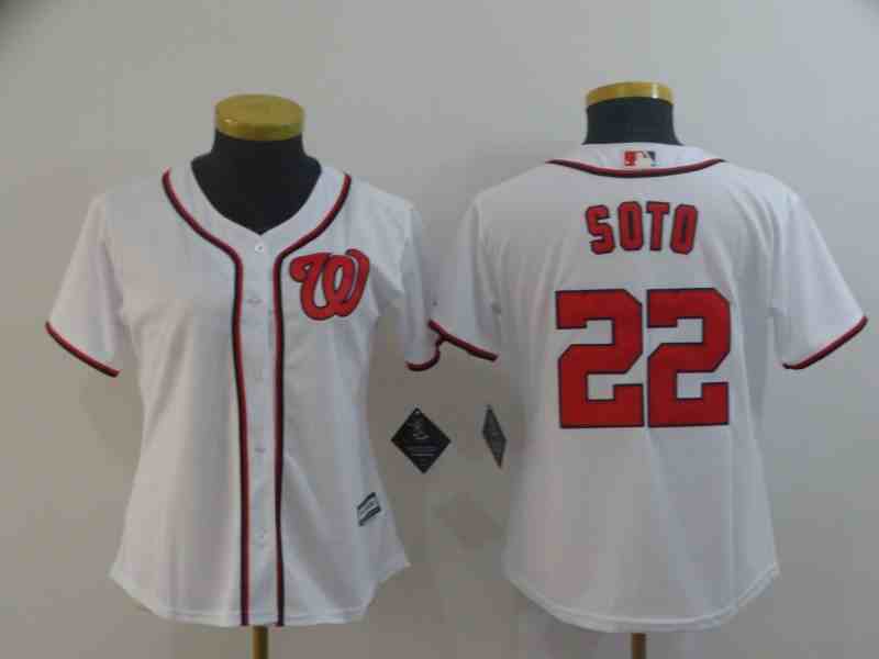 Women's  Washington Nationals 22 Juan Soto White  Cool Base Jersey