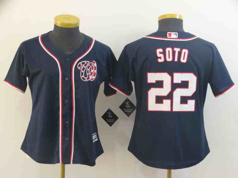Women's  Washington Nationals 22 Juan Soto Navy Cool Base Jersey