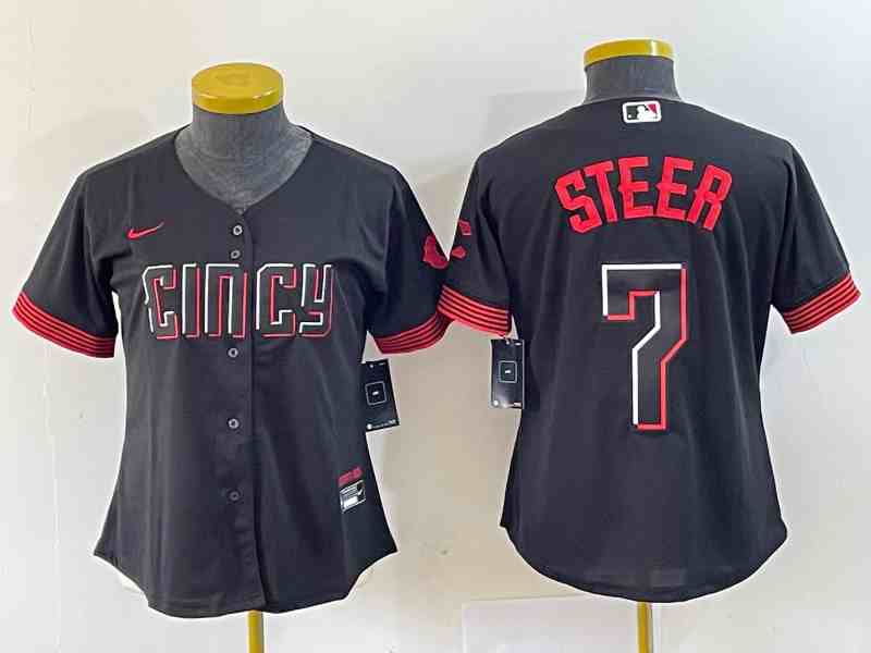 Women's Cincinnati #7 Spencer Steer  Nike Black 2023 City Connect Replica Player Jersey