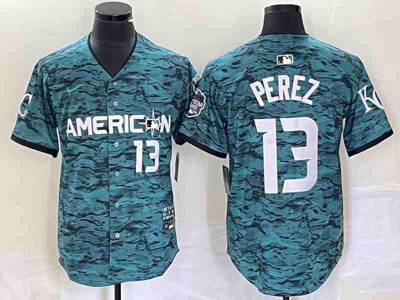 Men's Kansas City Royals 13 Salvador PerezAmerican League Nike Teal 2023 MLB All-Star Game Limited Jersey