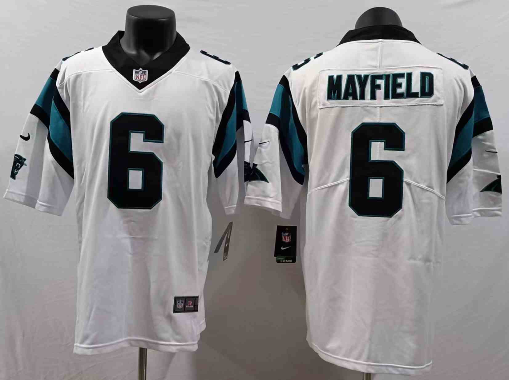 Men's Carolina Panthers #6 Baker Mayfield White Vapor Untouchable Limited Stitched Jersey