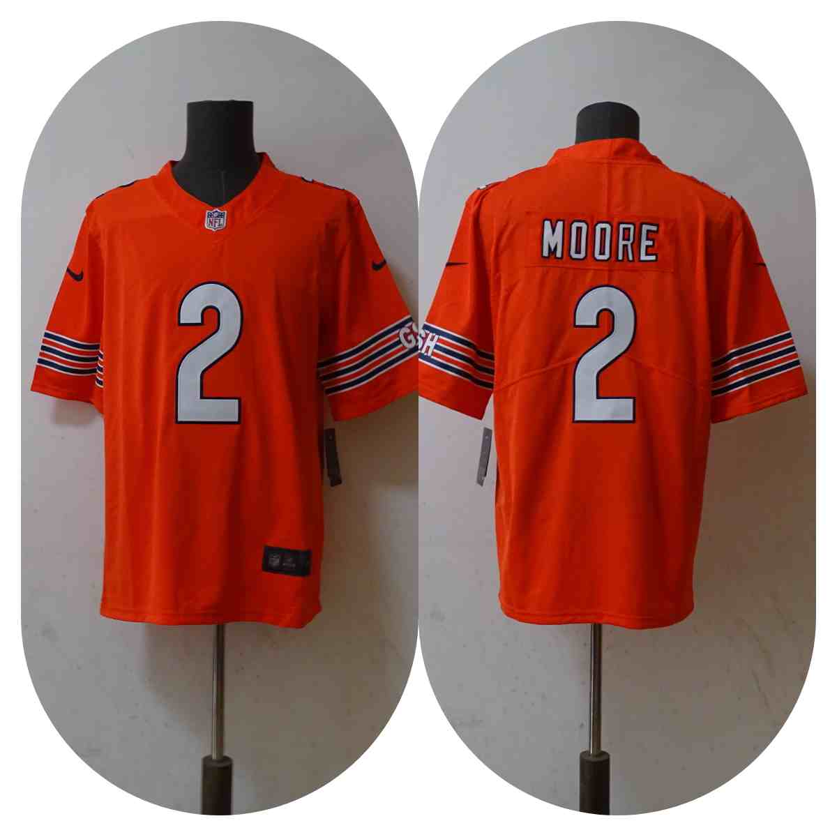 Men's Chicago Bears #2 D.J. Moore Orange Vapor Untouchable Stitched Football Jersey