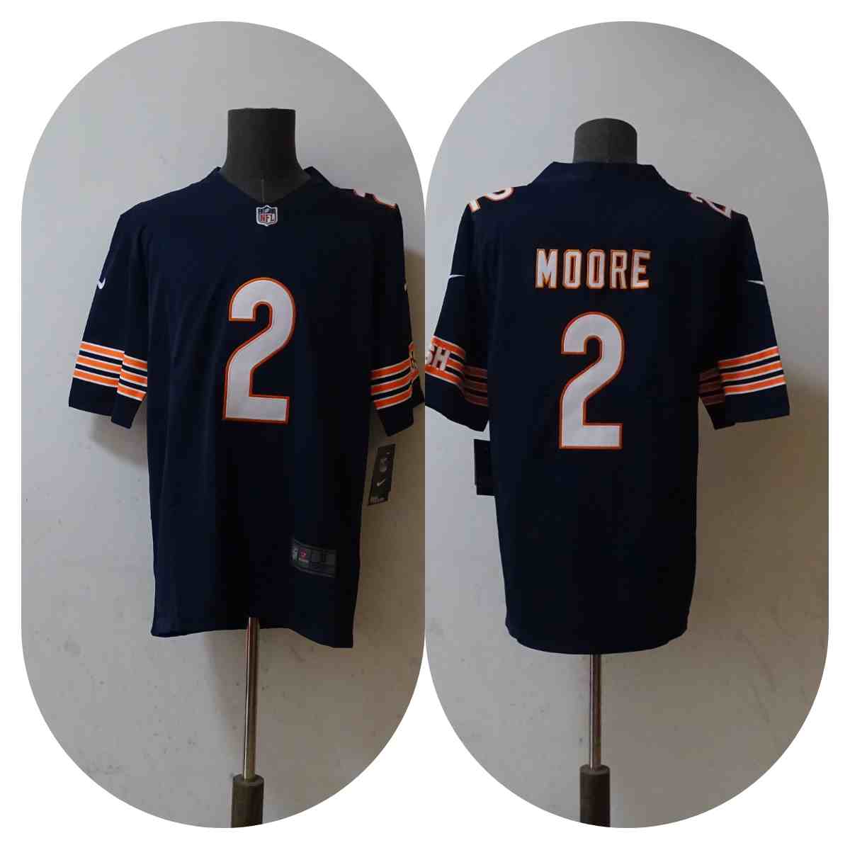 Men's Chicago Bears #2 D.J. Moore Navy Vapor Untouchable Stitched Football Jersey