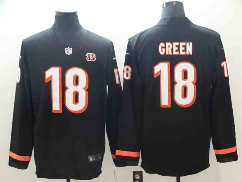 Men's Cincinnati  Bengals #18 A.J. Green Black Long Sleeve Jersey