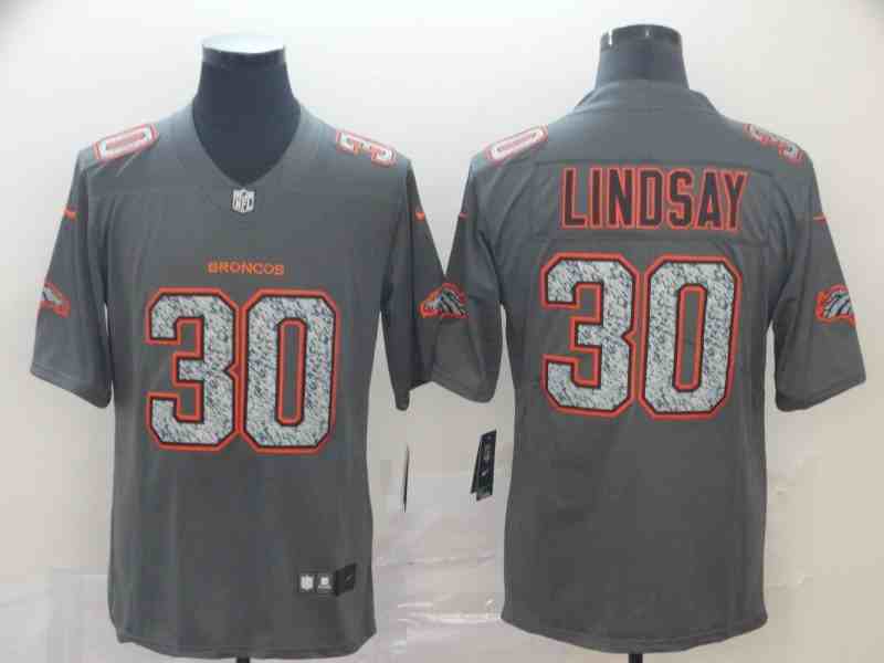 Men's Denver Broncos #30 Phillip Lindsay Gray Static Fashion Limited Football Jersey