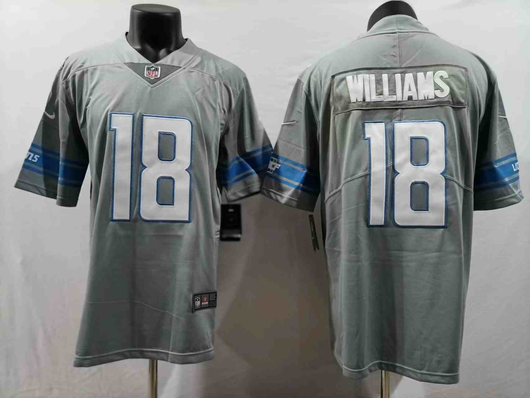 Men's Detroit Lions #18 Jameson Williams Gray Vapor Untouchable Limited Stitched Jersey