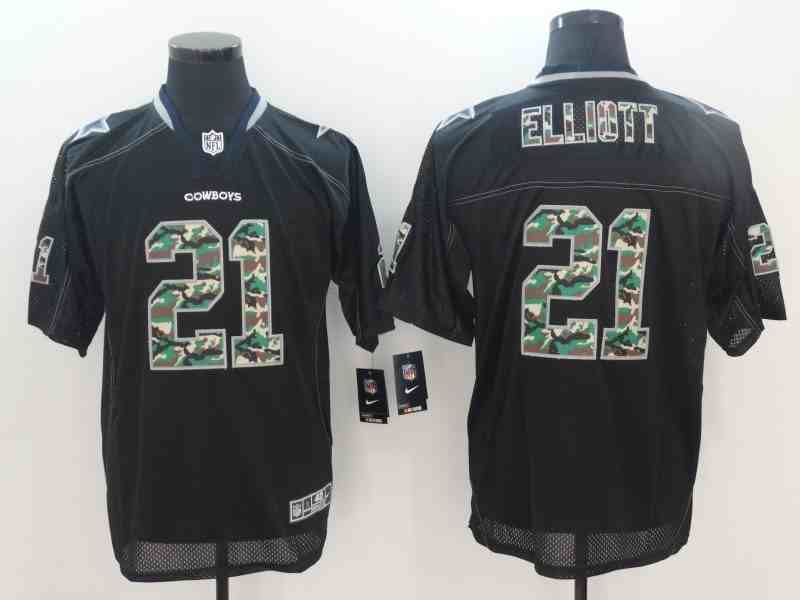 Men's Dallas Cowboys #21 Ezekiel Elliott Black Camo typeface Classic Jersey