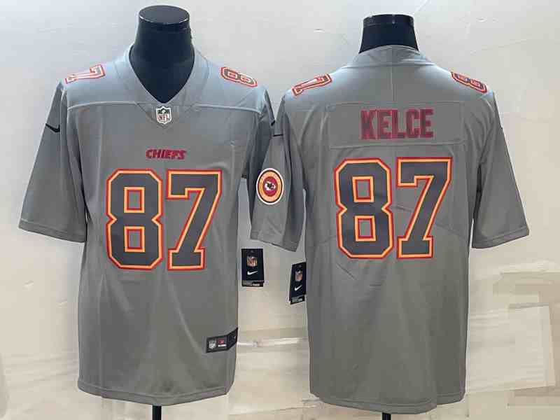Men's Kansas City Chiefs #87 Travis Kelce Gray Atmosphere Fashion Stitched Jersey