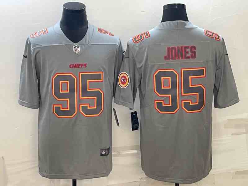 Men's Kansas City Chiefs #95 Chris Jones Gray Atmosphere Fashion Stitched Jersey
