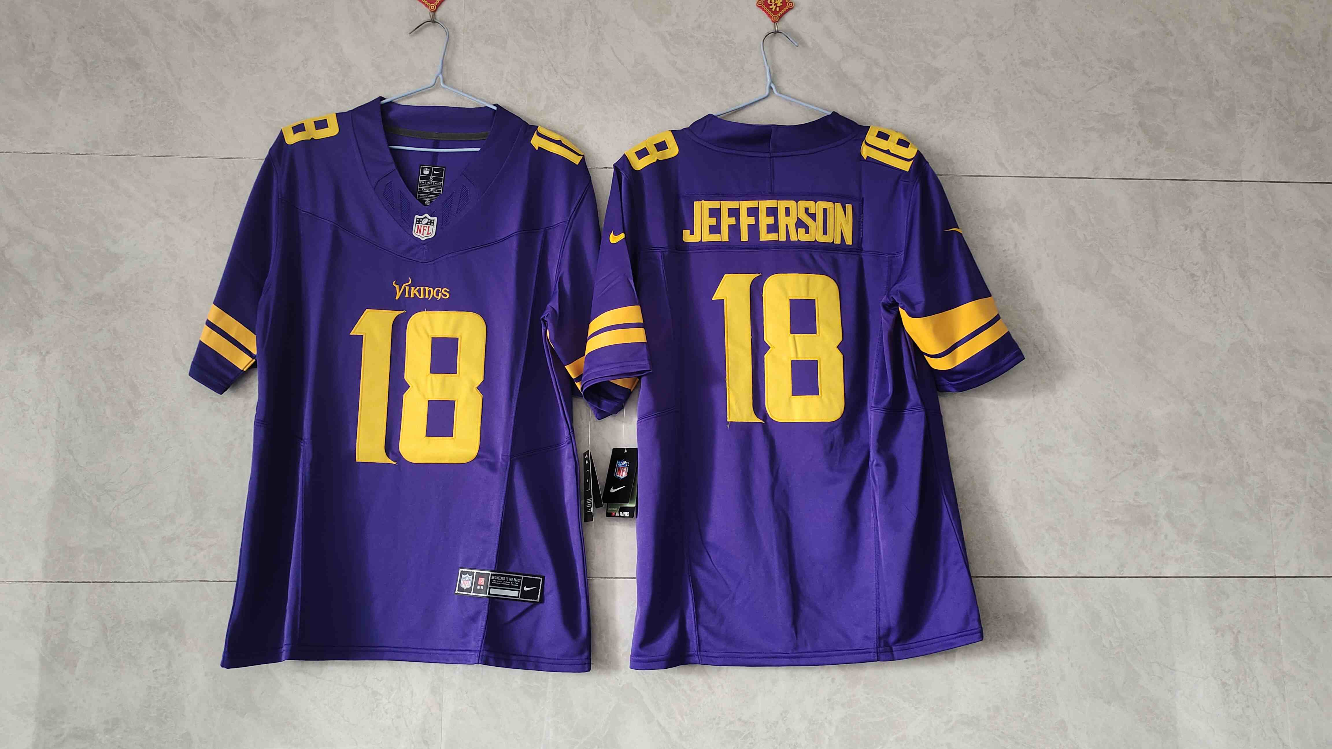 Men's Minnesota Vikings #18 Justin Jefferson Purple 2023 F.U.S.E. Color Rush Stitched Jersey