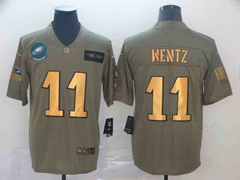 Men's Philadelphia Eagles #11 A. J. Brown OliveGold Salute To Service Limited Stitched Jersey