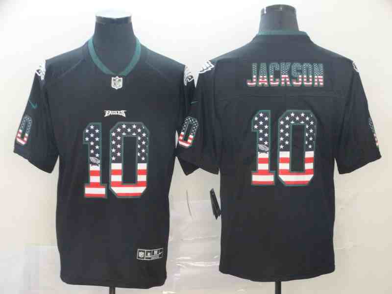 Men's Philadelphia Eagles #10 DeSean Jackson Black USA Flag Color Rush Limited Fashion NFL Stitched Jersey.