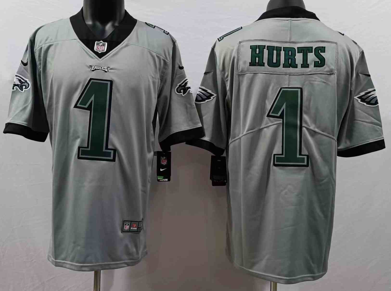 Men's Philadelphia Eagles #1 Jalen Hurts Gray Inverted version Limited  Jersey