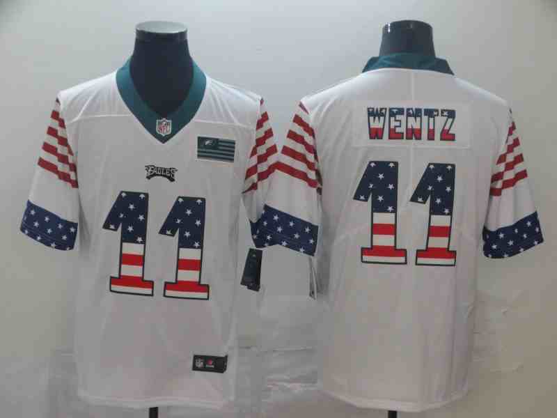 Men's Philadelphia Eagles #11 Carson Wentz White USA Flag Fashion Limited Stitched NFL Jersey